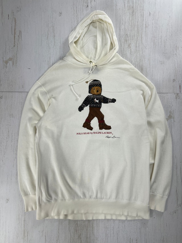 ラルフローレン ポロベア フーディー 90s復刻 レアデザイン 冬服ベア ホワイト Lサイズ #F900