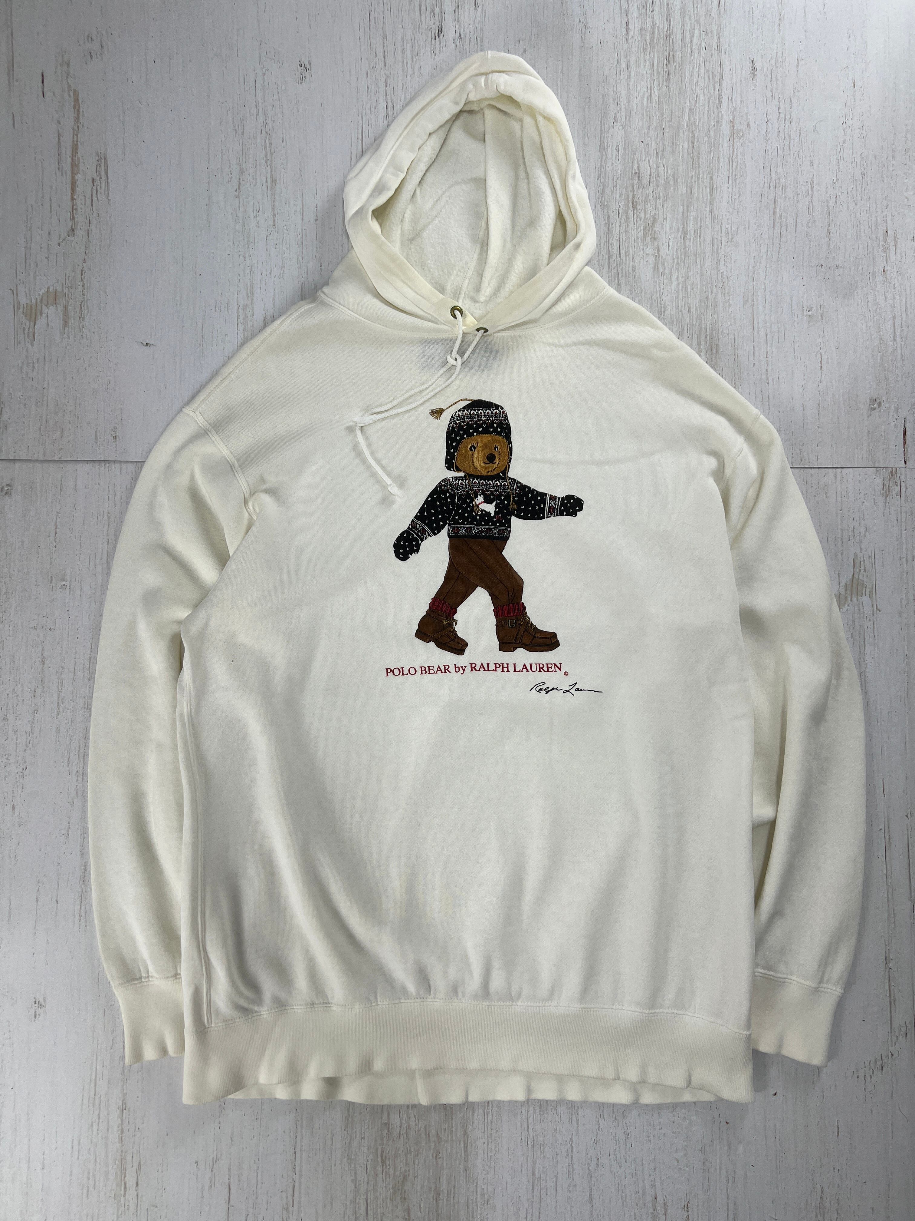 ラルフローレン ポロベア フーディー 90s復刻 レアデザイン 冬服ベア ホワイト Lサイズ #F900