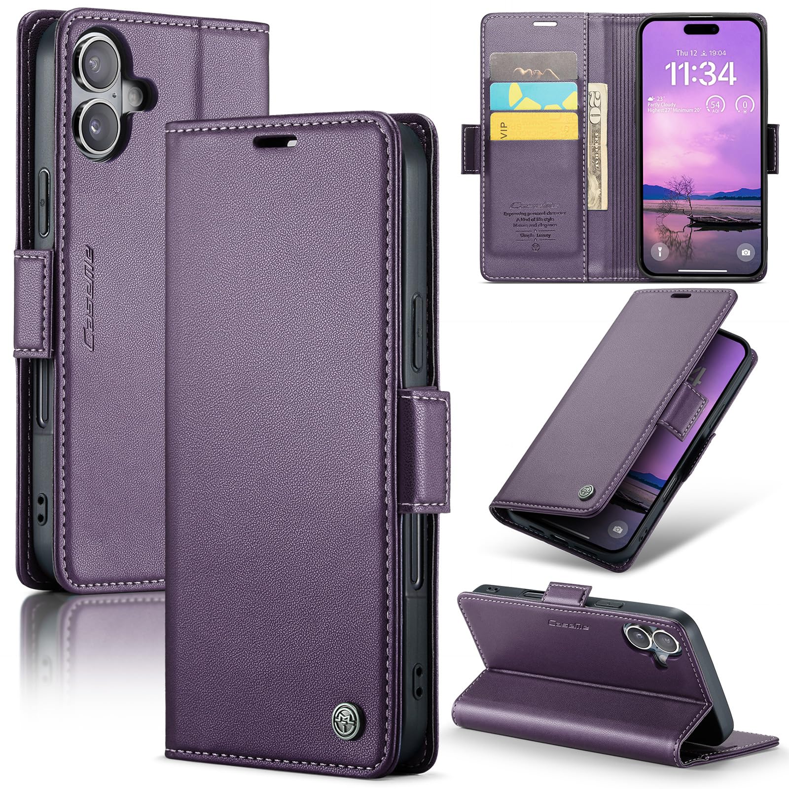 ReHowy PUレザー ケース iPhone 17 対応 ケース 手帳型 パープル