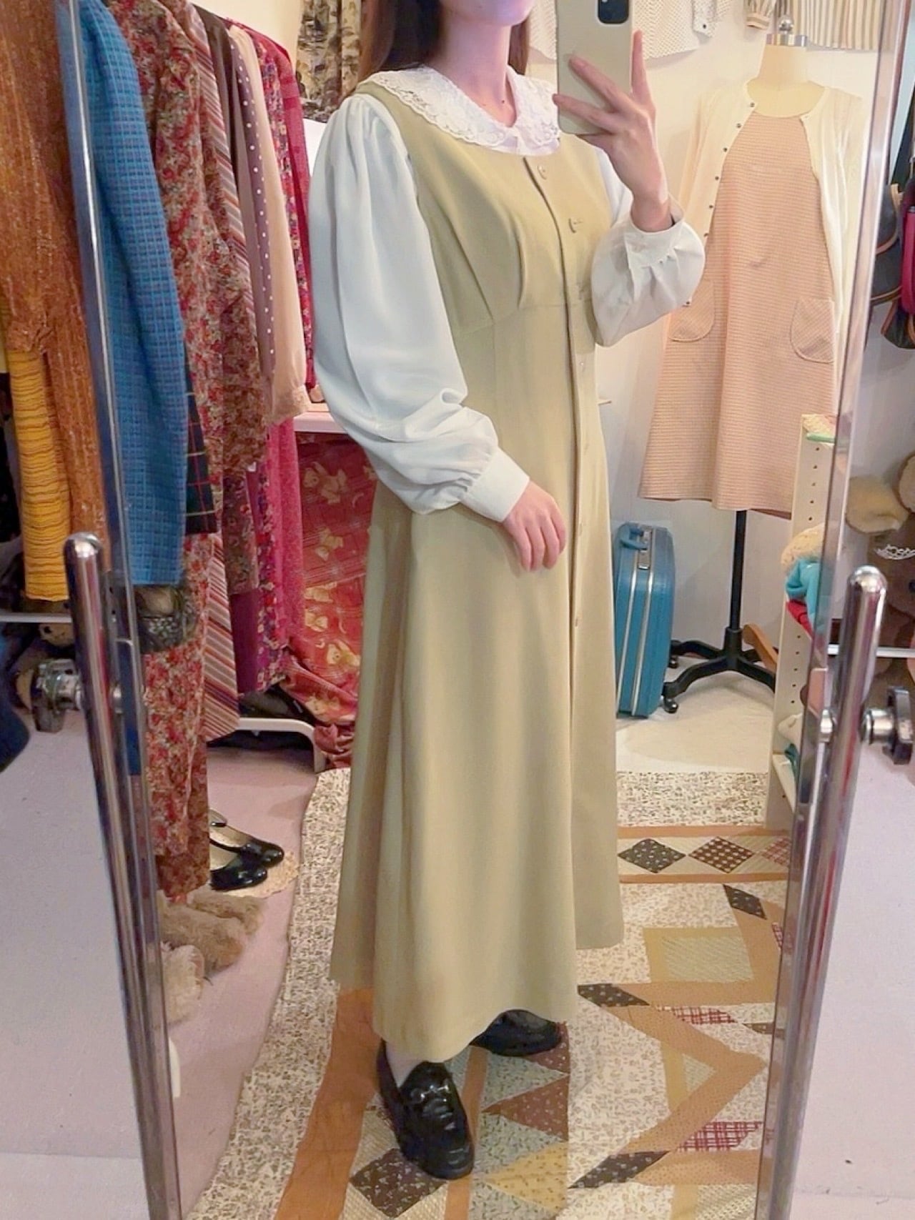 cream beige front button jumper skirt