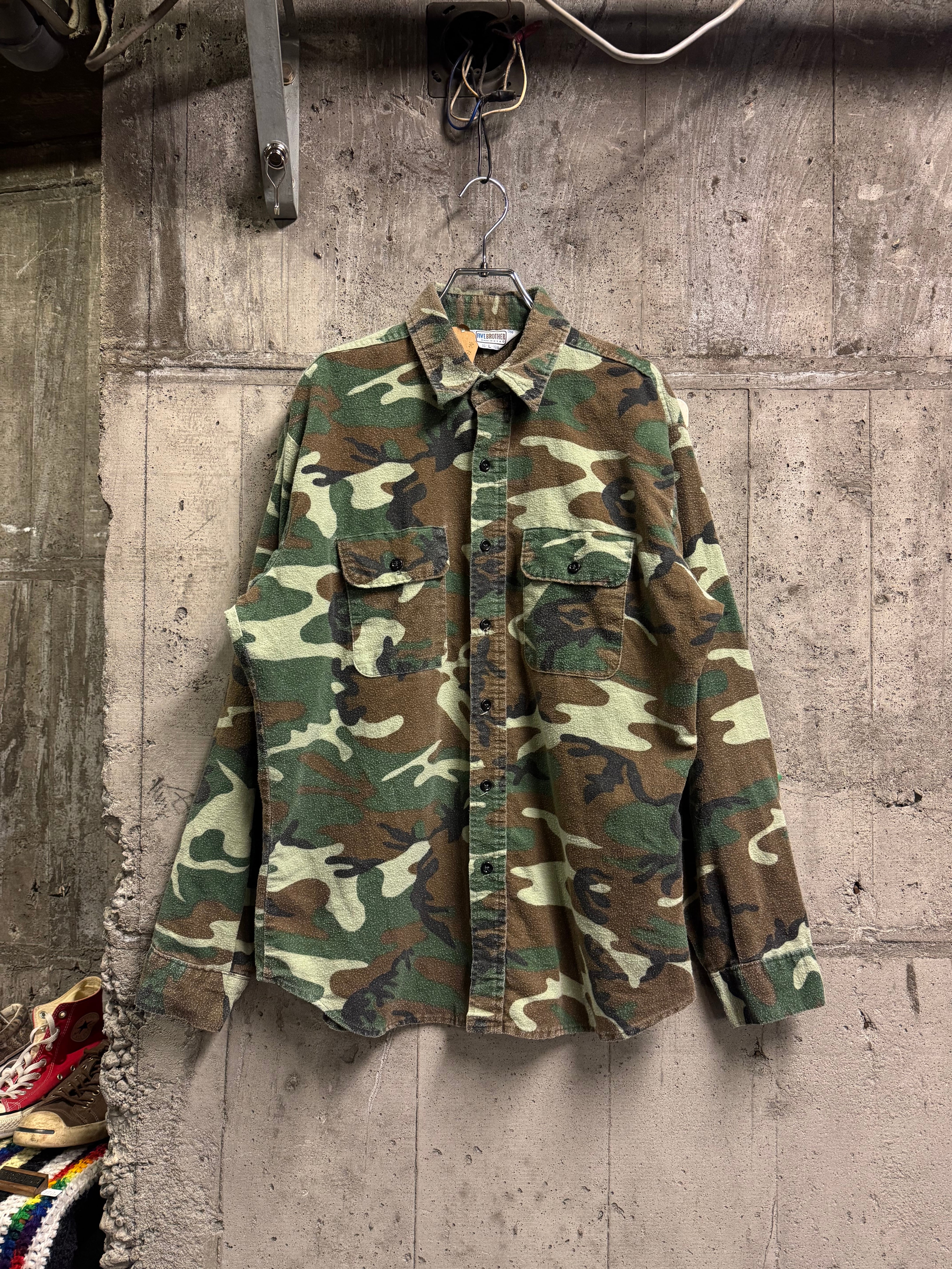 70s FIVE BROTHER ネルシャツ 迷彩 USA製 M 70s］Five Brother Camo Pattern Shirt Made in USA Vintage L