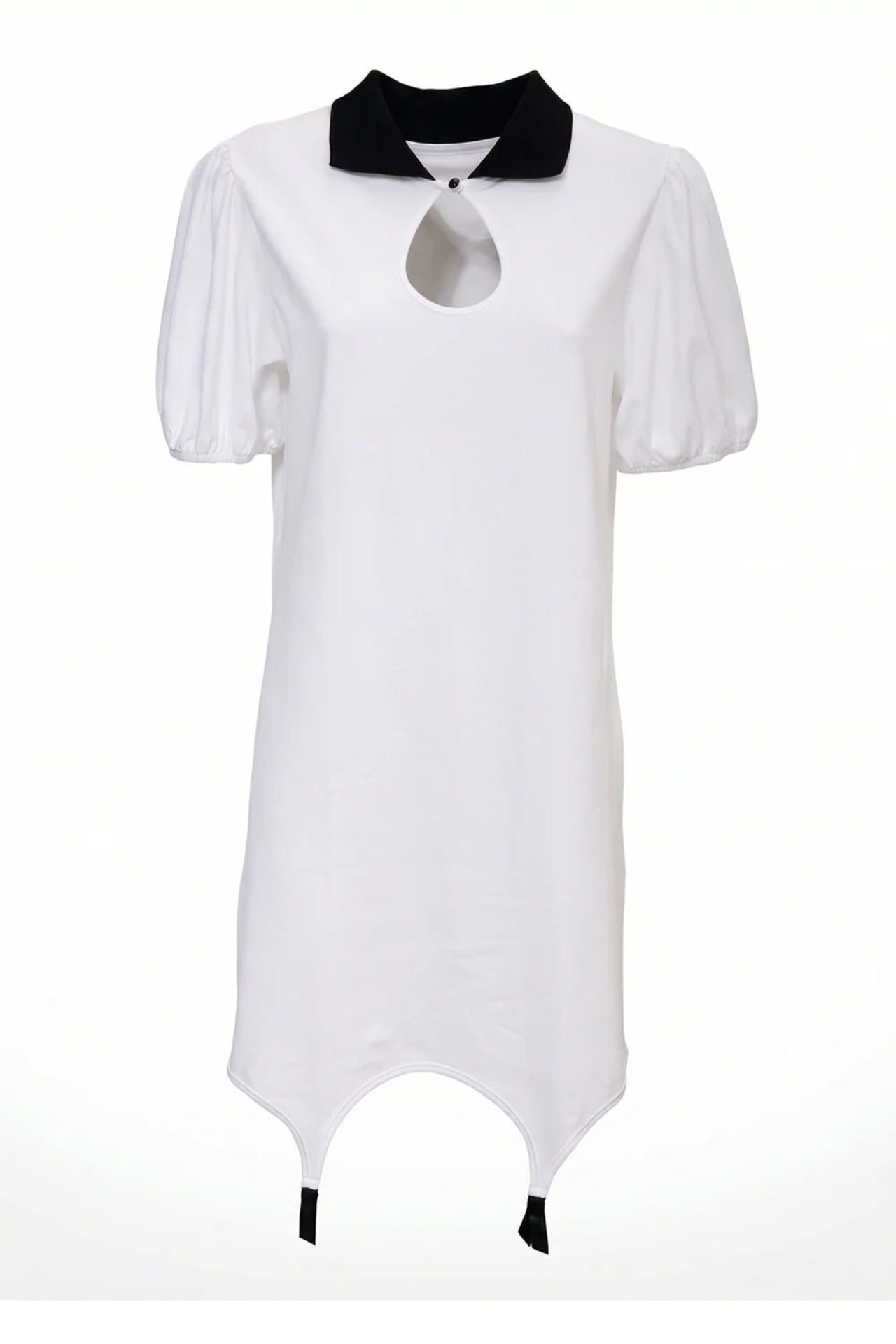 ANNA POLO SUSPENDER DRESS - WHITE+BLACK