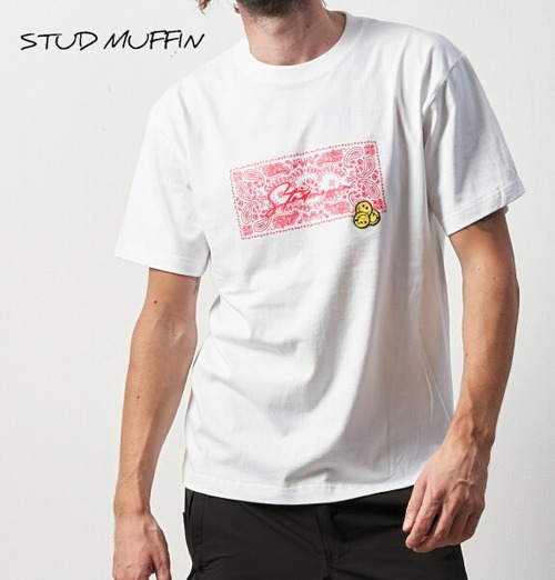 STUD MUFFIN スタッドマフィン コットン天竺 バンダナ 発泡 キューブ プリント 半袖 Tシャツ メンズ トップス ホワイト 314-02572