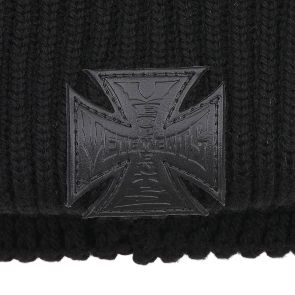 VETEMENTS】LEATHER BIKER CROSS LABEL BEANIE | AYIN