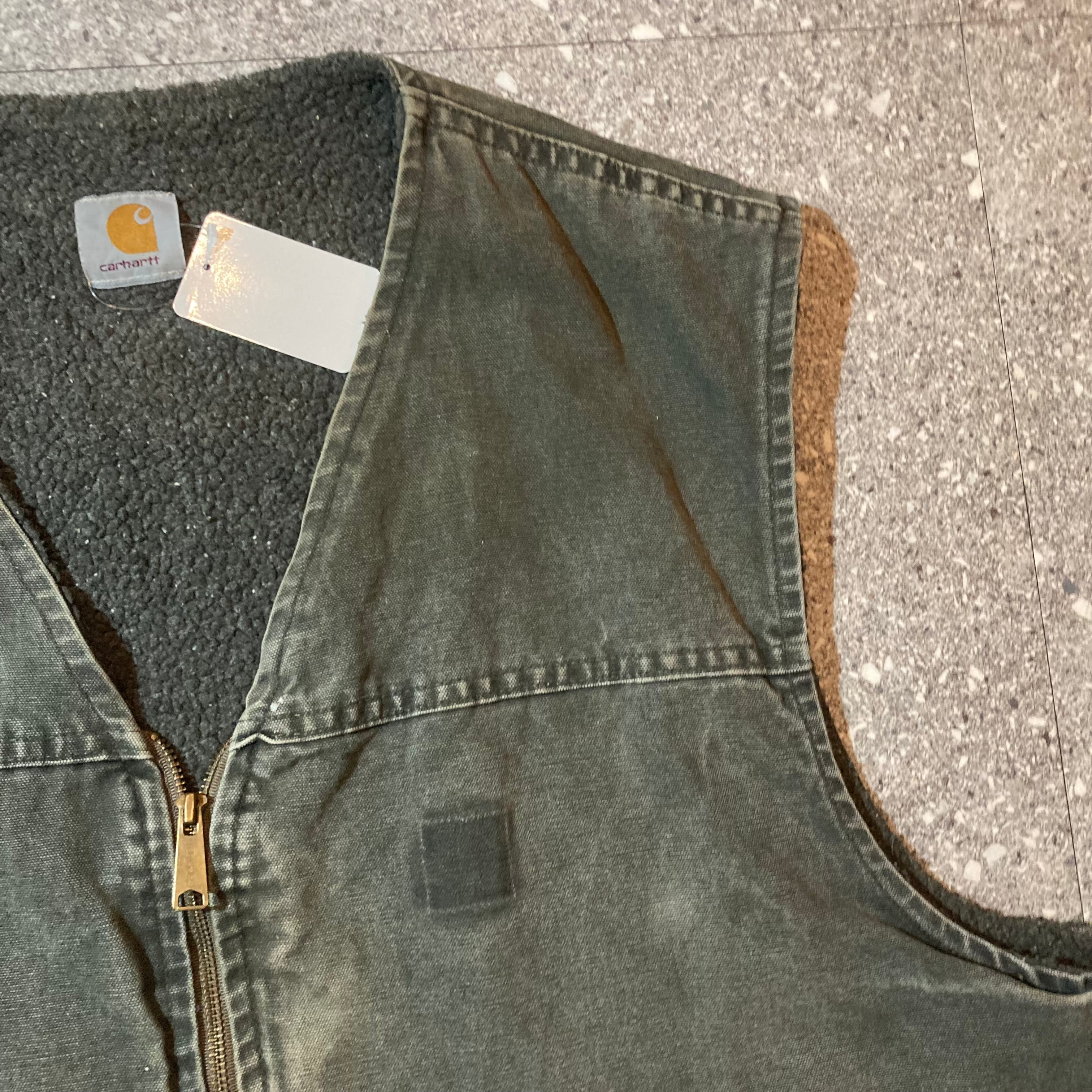 E270】carhartt duck vest mos green made in USA/ カーハート ダック