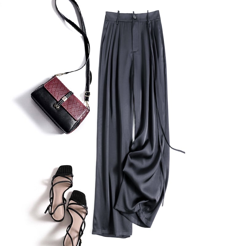 Satin wide pants with drawstring BO0274