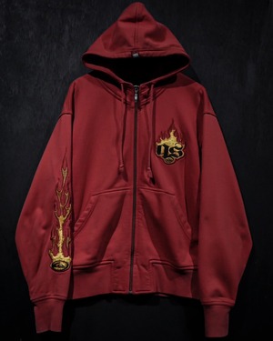 【WEAPON VINTAGE】"Quiksilver" Fire Embroidery Zip Up Hoodie