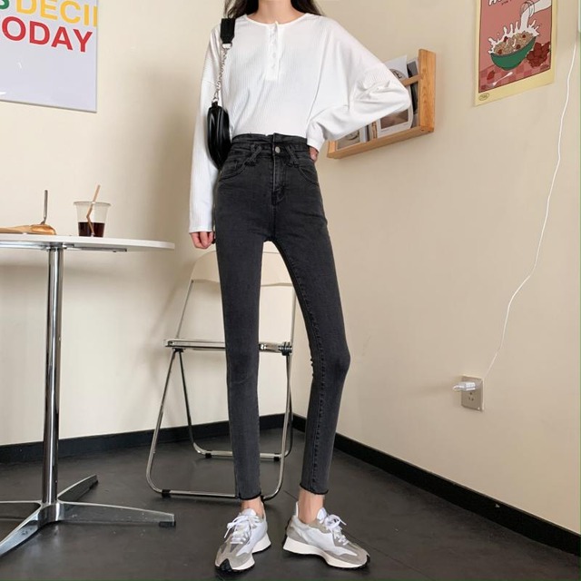 天使と悪魔 デニム パンツ スキニー ストレート ハイウエスト カジュアル ストリート系 原宿系 韓国ファッション 10代 代 天使と悪魔 サブカル系ファッション Seasonz