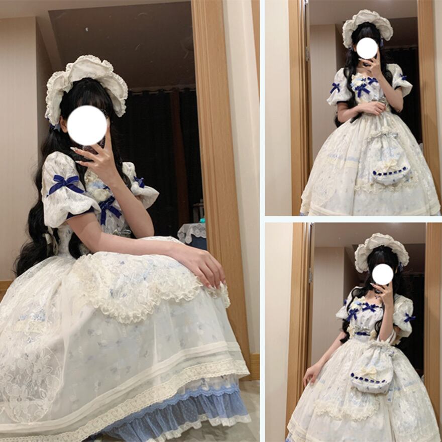 半袖ワンピース ヘッドドレス バッグ 5点フルセット クラロリ 花柄