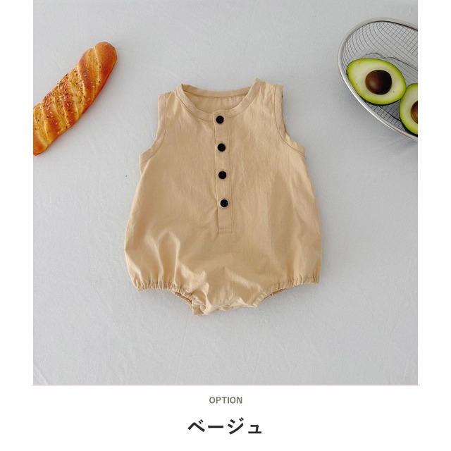 【BABY】ベーシックボタンノースリーブロンパース - 2