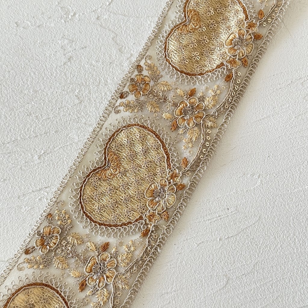 再入荷 ハートワイド [イエロー]インド刺繍リボン 3644 | インド刺繍
