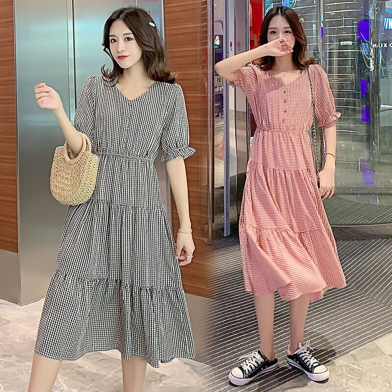 【新作】【送料無料】 母乳育児ドレスフェアリーサマーコットンVネックチェックマタニティナーシングドレス 夏物 AL expec338009542432