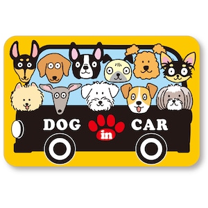 たくさんのワンコ達（小型犬）が「車に犬が乗っている」ことをちゃんとアピール！車用マグネット