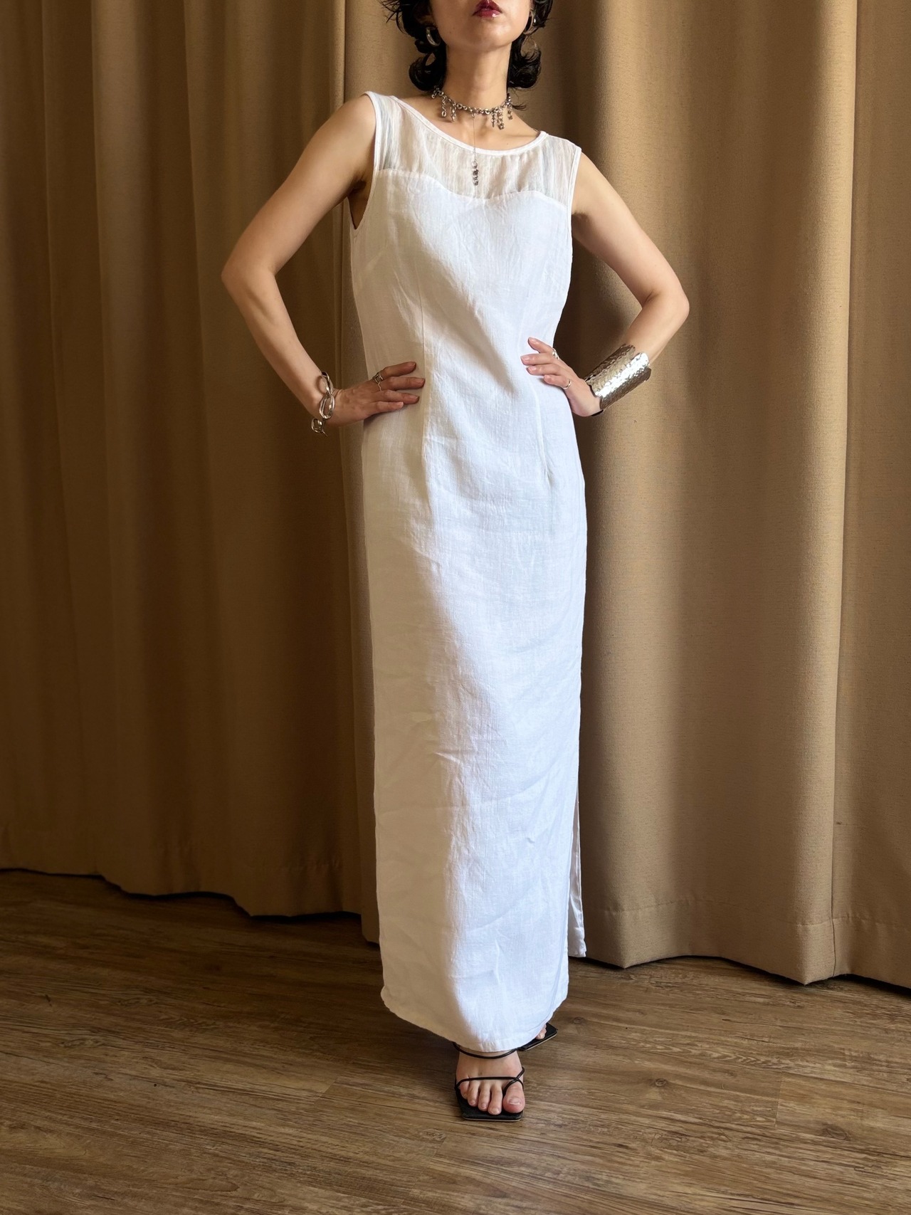 MADE IN U.S.A. white linen dress-5314-7
