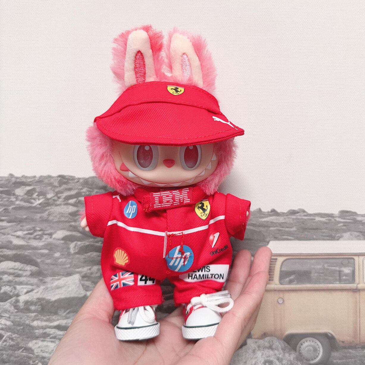 ぬいぐるみ服 ぬいぐるみ服 labubu レッド・ブラック レーシングスーツ セット 38cm