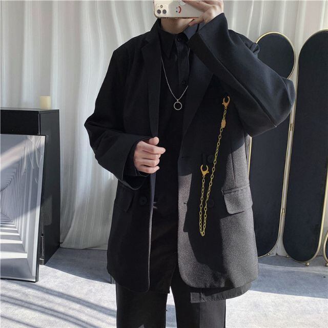 【予約販売】ジャケット メンズ ブラック クリーム チェーンドレスアップ 個性的 こなれ感 お洒落 パーティー 結婚式 二次会 パーティー エレガント カジュアル 韓国 トレンド 春 S/M/L/XL/2XL/3XL