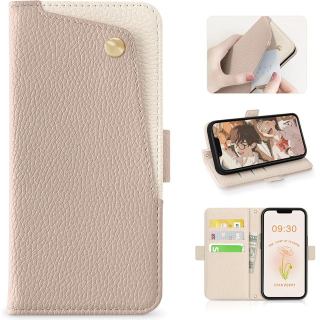 CASSYOOK 適用 iphone 16e ケース 手帳型 あいふおん16eケース 財布型 カバー カードポケット付き アイフォン16e ケース 全面保護 iphone 16e 手帳型 カード収納 横置きスタンド機能 高級PUレザー おしゃれ 上質な手触り 擦り傷防止(アプリコット)
