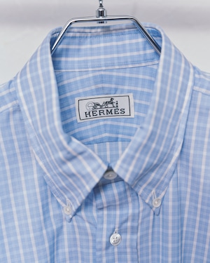 【未使用】HERMES special B.D. Cotton shirt made in France Blue check mint condition / エルメス スペシャル コットン シャツ ブルー チェック フランス製 サイズ41 実寸L 長袖 デッドストック 定価15万