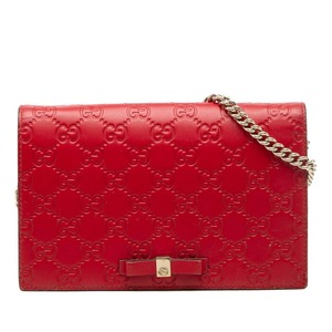 グッチ リボン グッチシマ チェーンウォレット ショルダーバッグ 431408 レッド レザー レディース GUCCI 【中古】