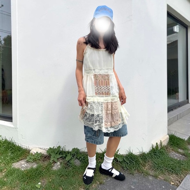 【LADIES】Vintage Denim Utility Shorts - Oversized Fit