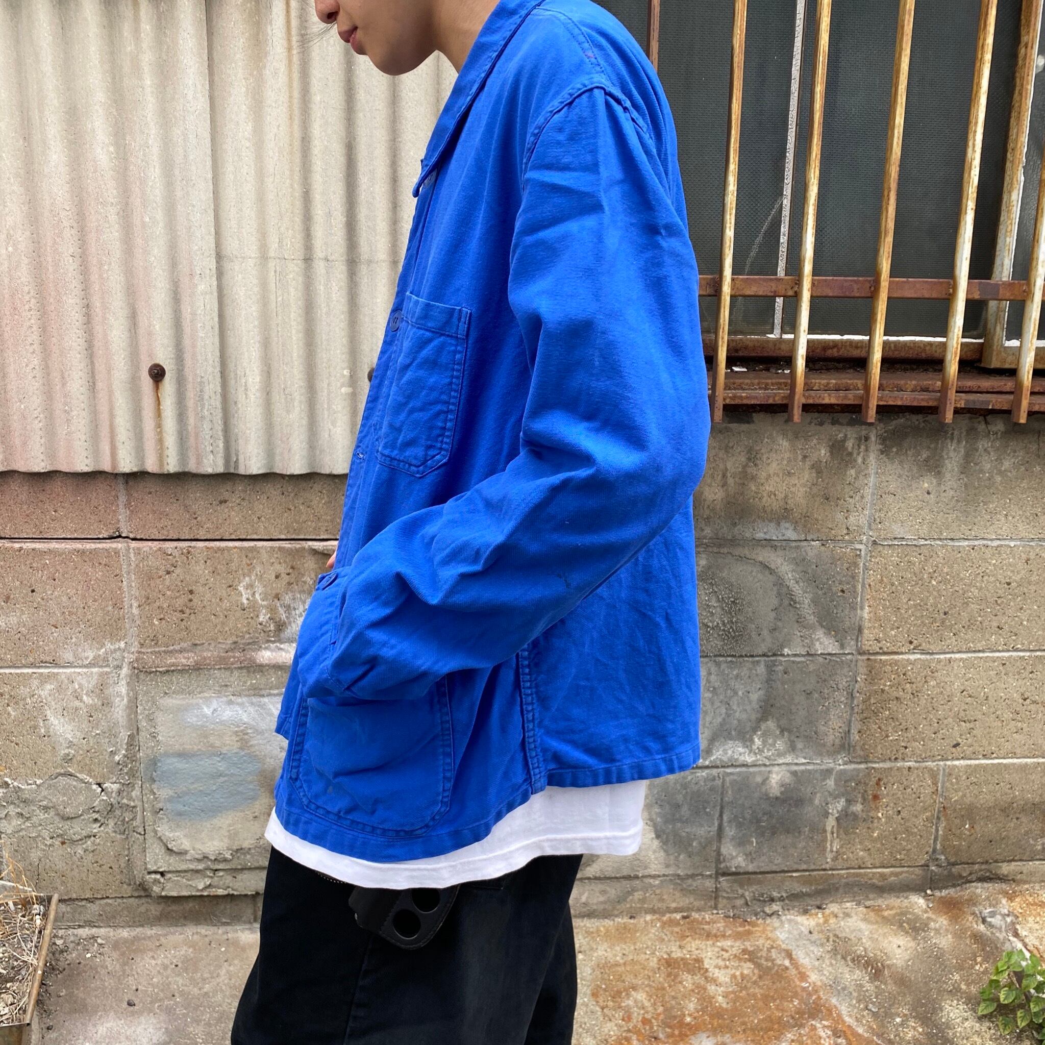 ユーロワーク フレンチワークジャケット カバーオール ブルー 青色