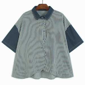 STRIPED DROP SHOULDER SHORT SLEEVE SHIRT M-17918