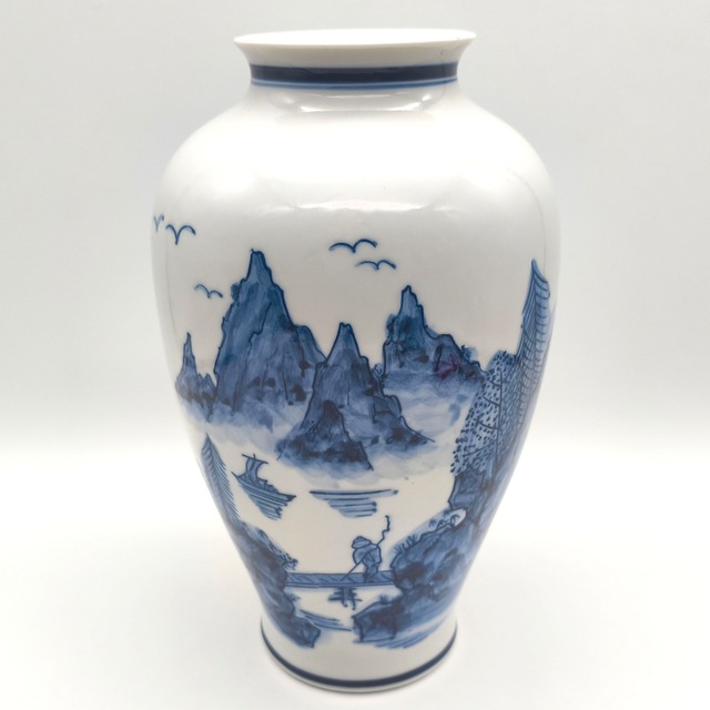 康月・花器・花瓶・白磁・青色染付・No.260510-45・梱包サイズ80