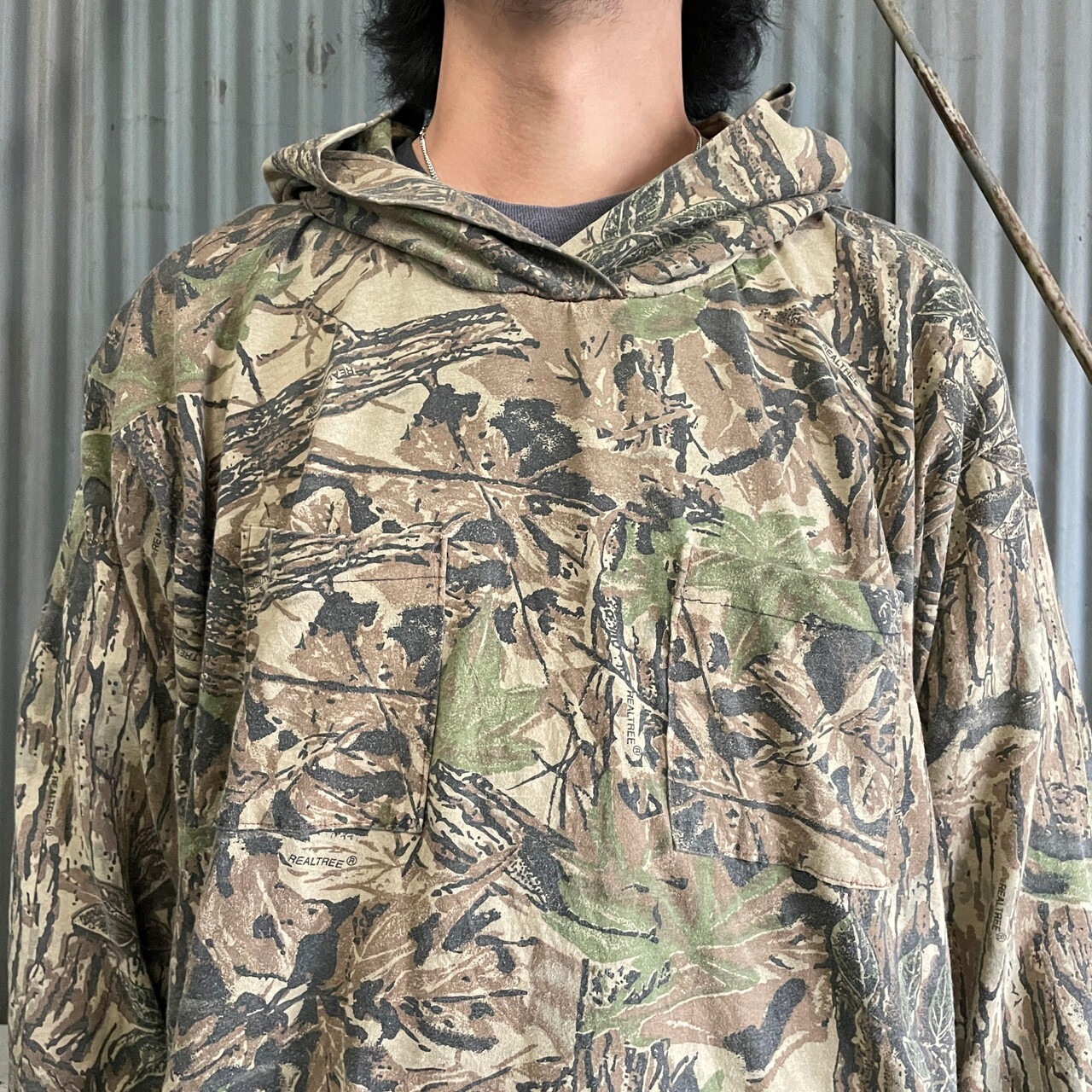 80〜90年代 REALTREE リアルツリーカモ フード付き ロングTシャツ 