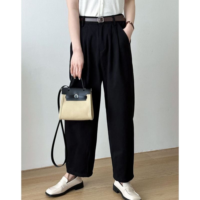 タックワイドクロップドパンツ タックワイドカラーパンツ【洗濯機洗い可】（フルレングスパンツ