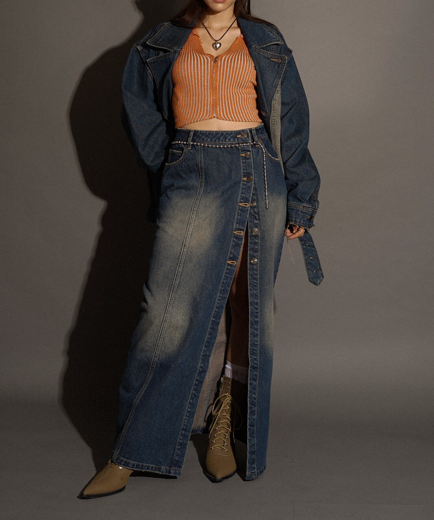 Front button vintage denim skirt | ACLENT（アクレント）