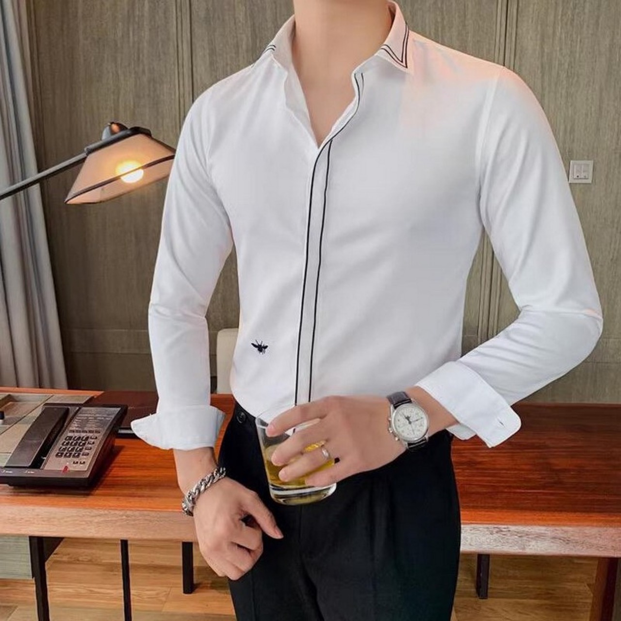 business mens fitted white shirt 00266