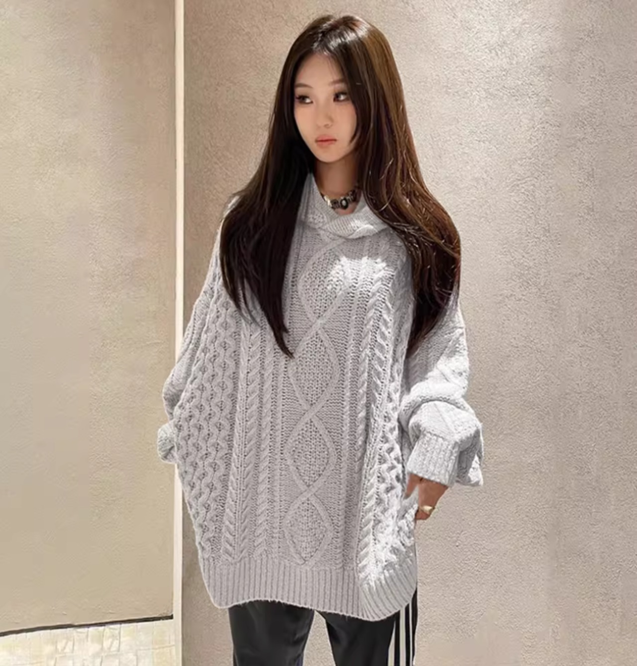 Unisex Cable Hood Knit Hoodie/3color_T13・画像2