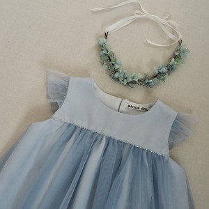 Tulle beads  Kids dress & head accessory（Blue）80