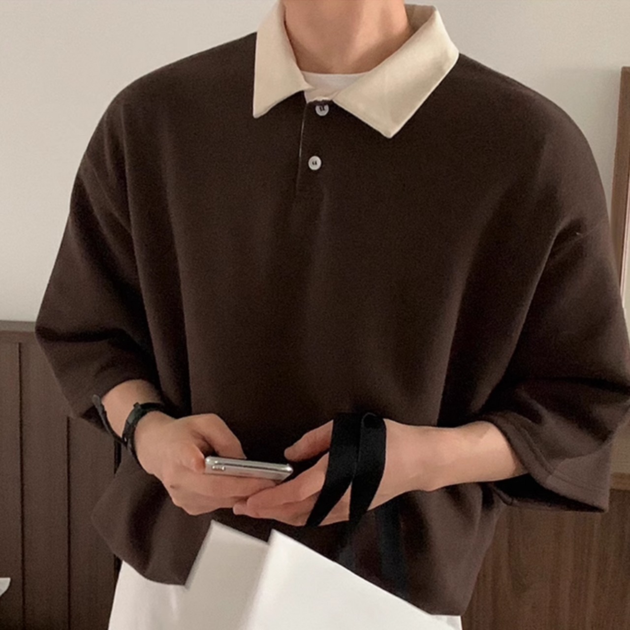 コントラストバイカラーポロシャツ　0608