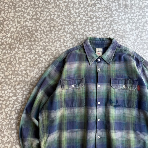 STUSSY / 90’s shadow check shirt size L
