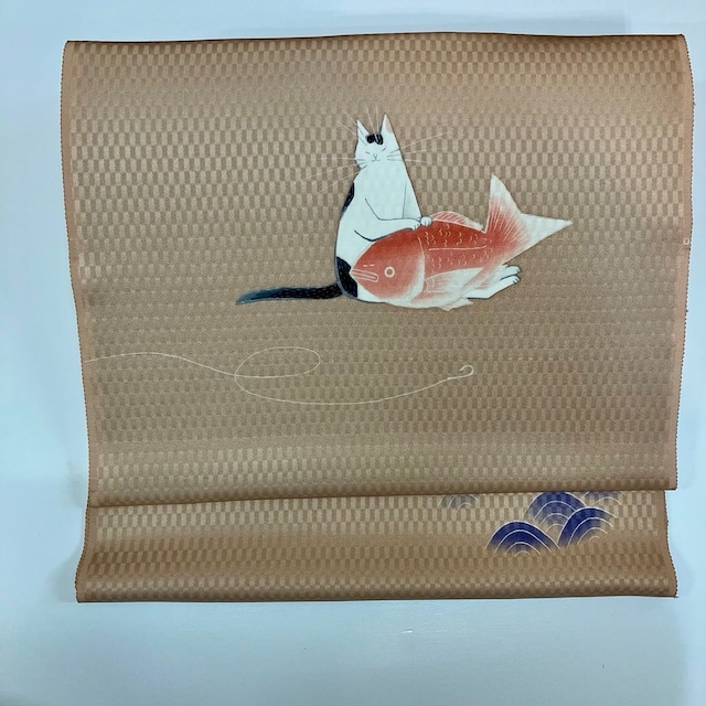 【訳あり品】SALE名古屋帯「青海波とタイ猫」