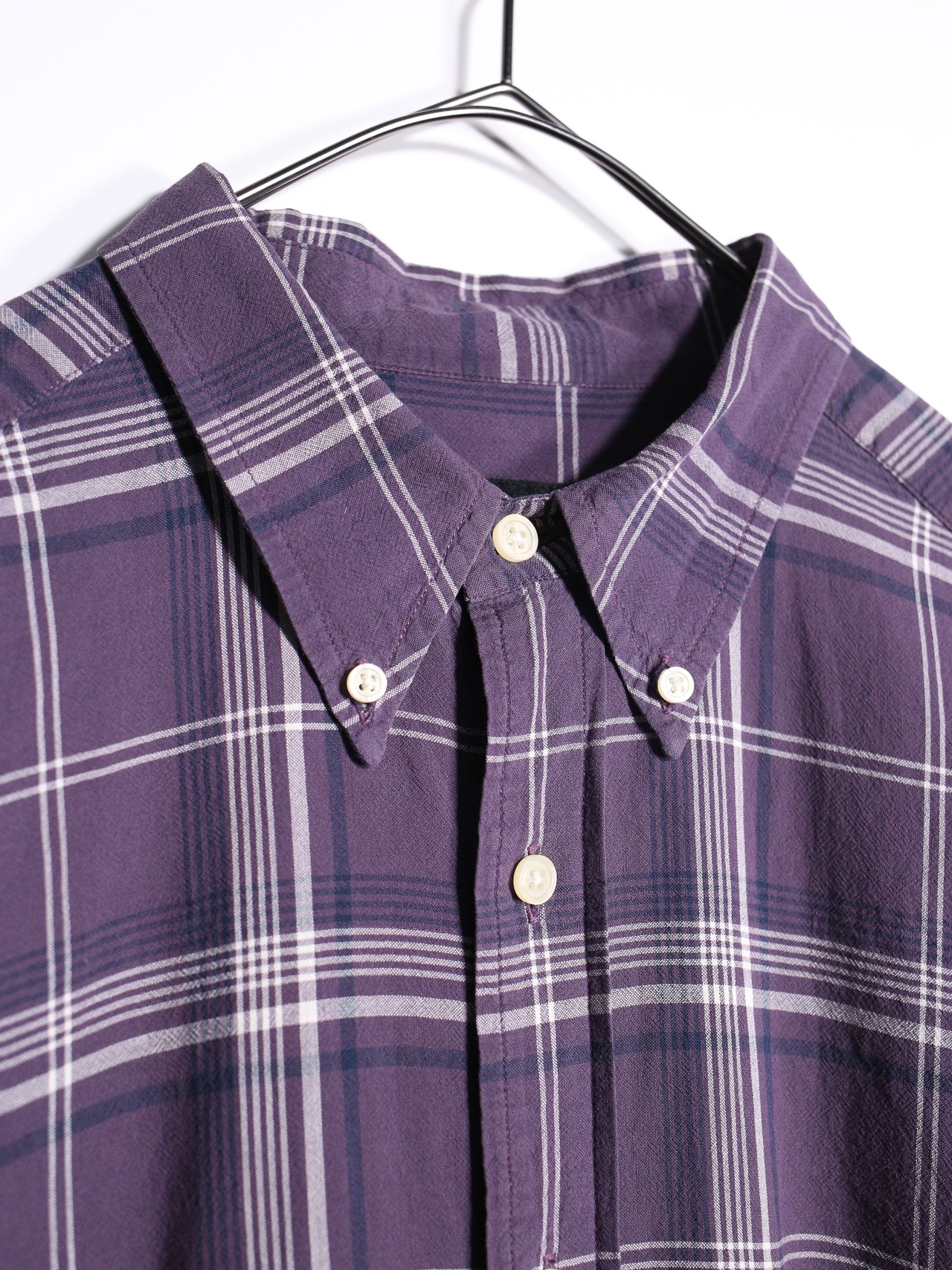 "Eddie Bauer" purple color block check over silhouette s/s shirt - 8