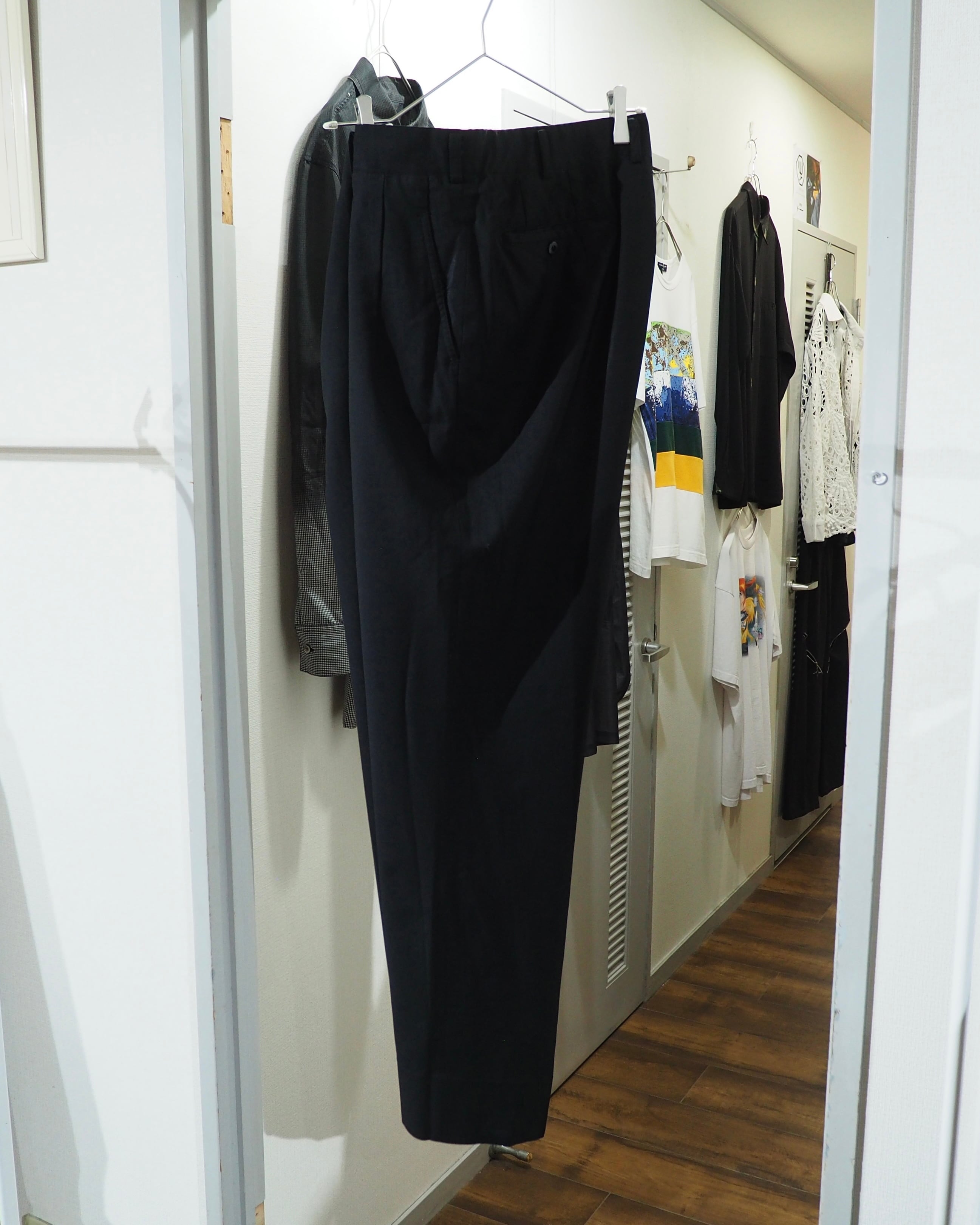 " 鈍艶 " Black Shiny Vintage Wool Wide Slacks Pants