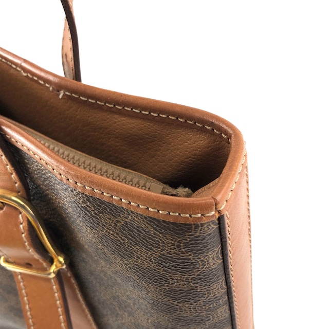 CELINE セリーヌ マカダム ハンドバッグ ブラウン ブラゾン型押し PVC トートバッグ vintage ヴィンテージ オールド jjdy7s