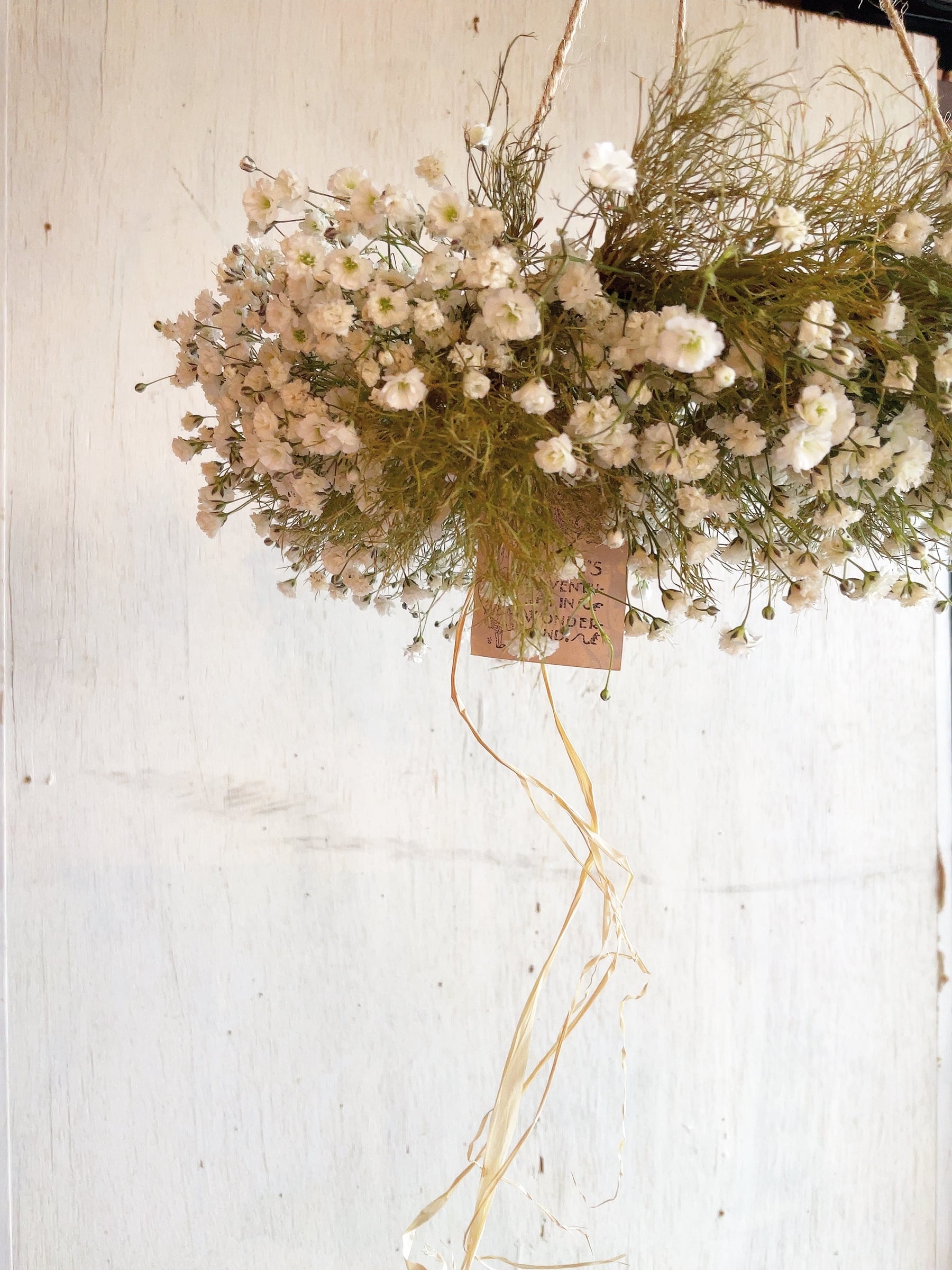 かすみ草のアンティークフライングリース〜○ドライフラワーリース  