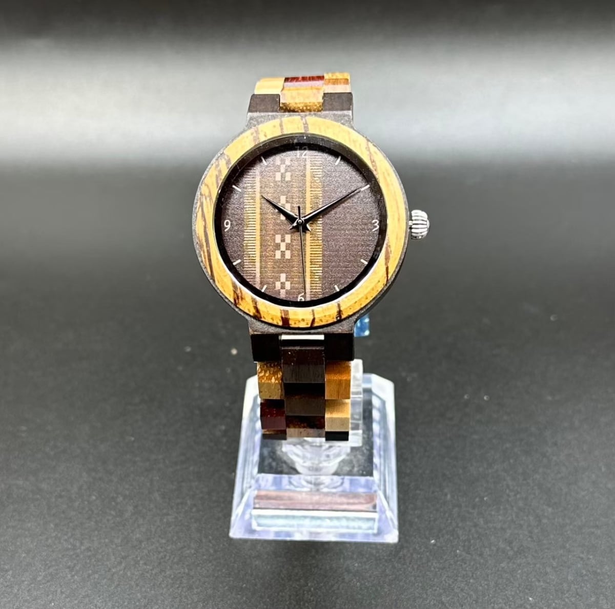 ウッドウォッチ024 沖縄デザイン ミンサー 木腕時計 沖縄土産