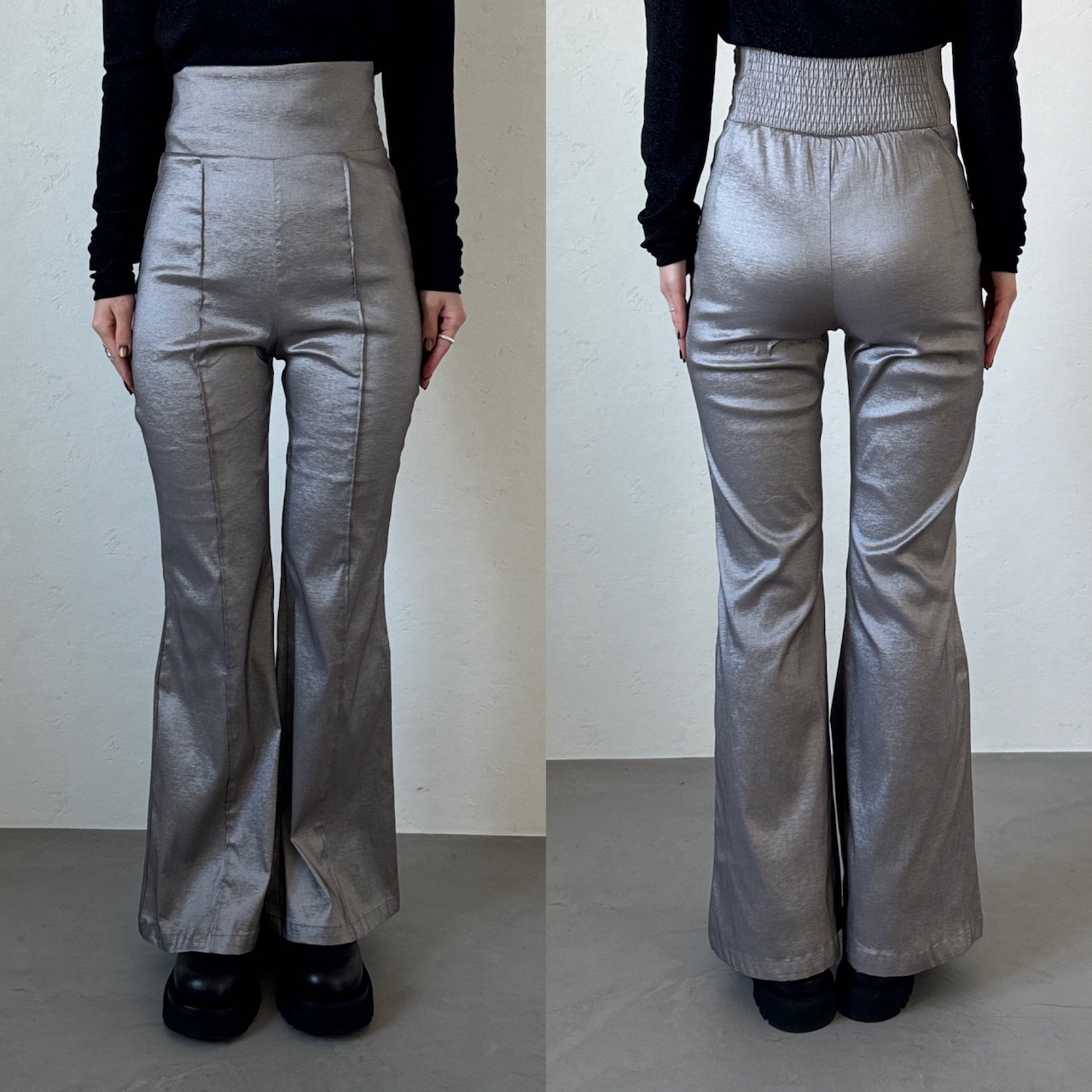 super high waist stretch flare PT/silver