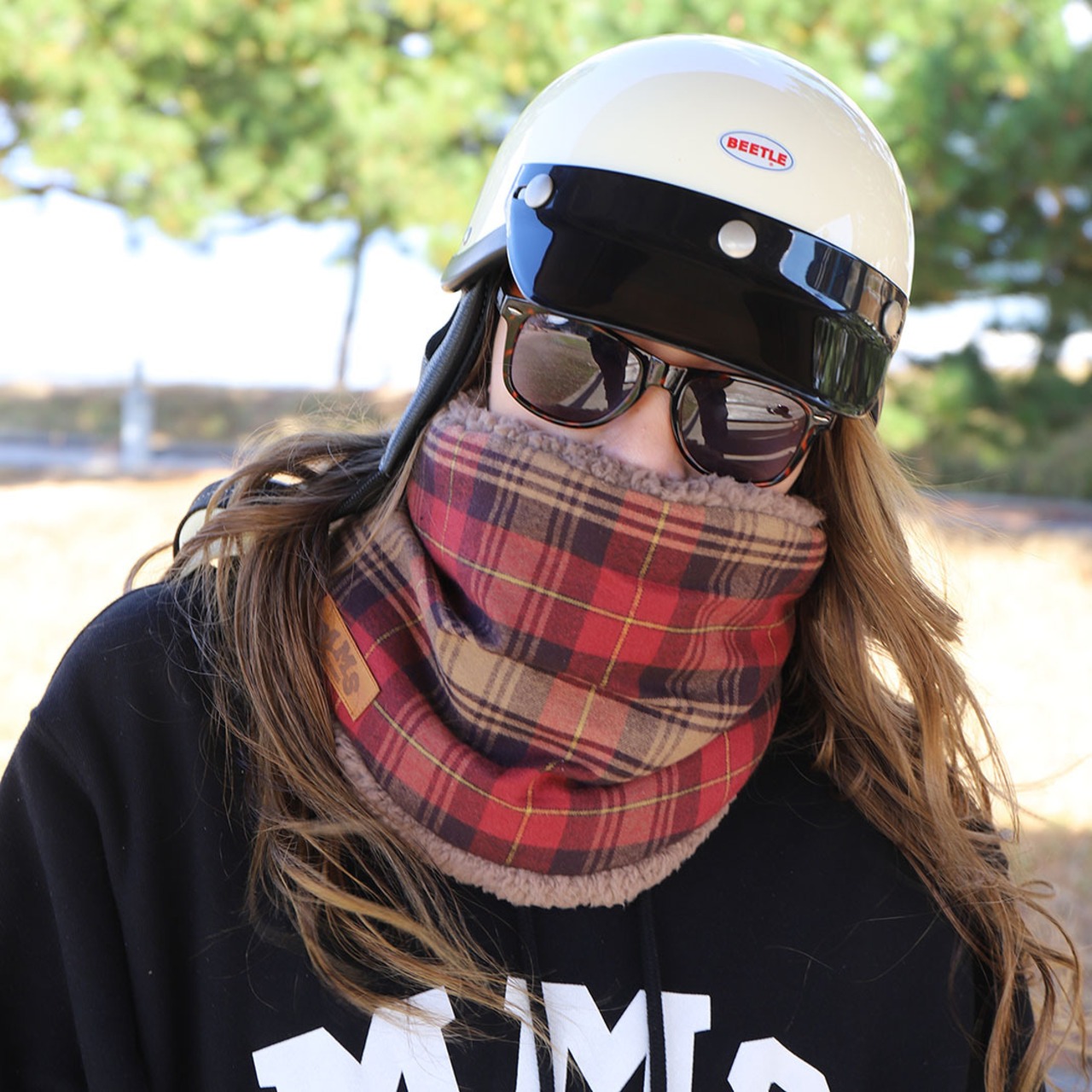 ROBIN NECK WARMER /タータンチェック(RED)&ブラウンファー