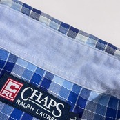 90s CHAPS RALPH LAUREN チャップス ラルフローレン チェック柄 BD ボタンダウン オックスフォード 半袖 シャツ サイズ L /ブルー系 メンズ ビンテージ