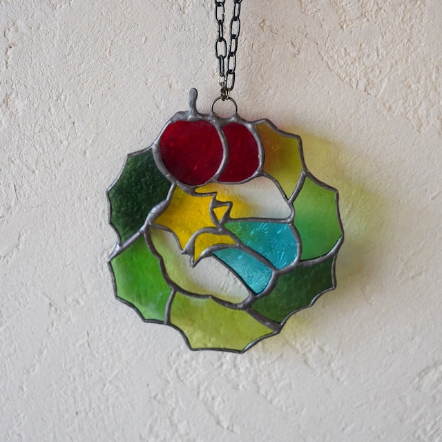 【森中 美佐江】ステンドグラスのミニリース　　星とりんご
