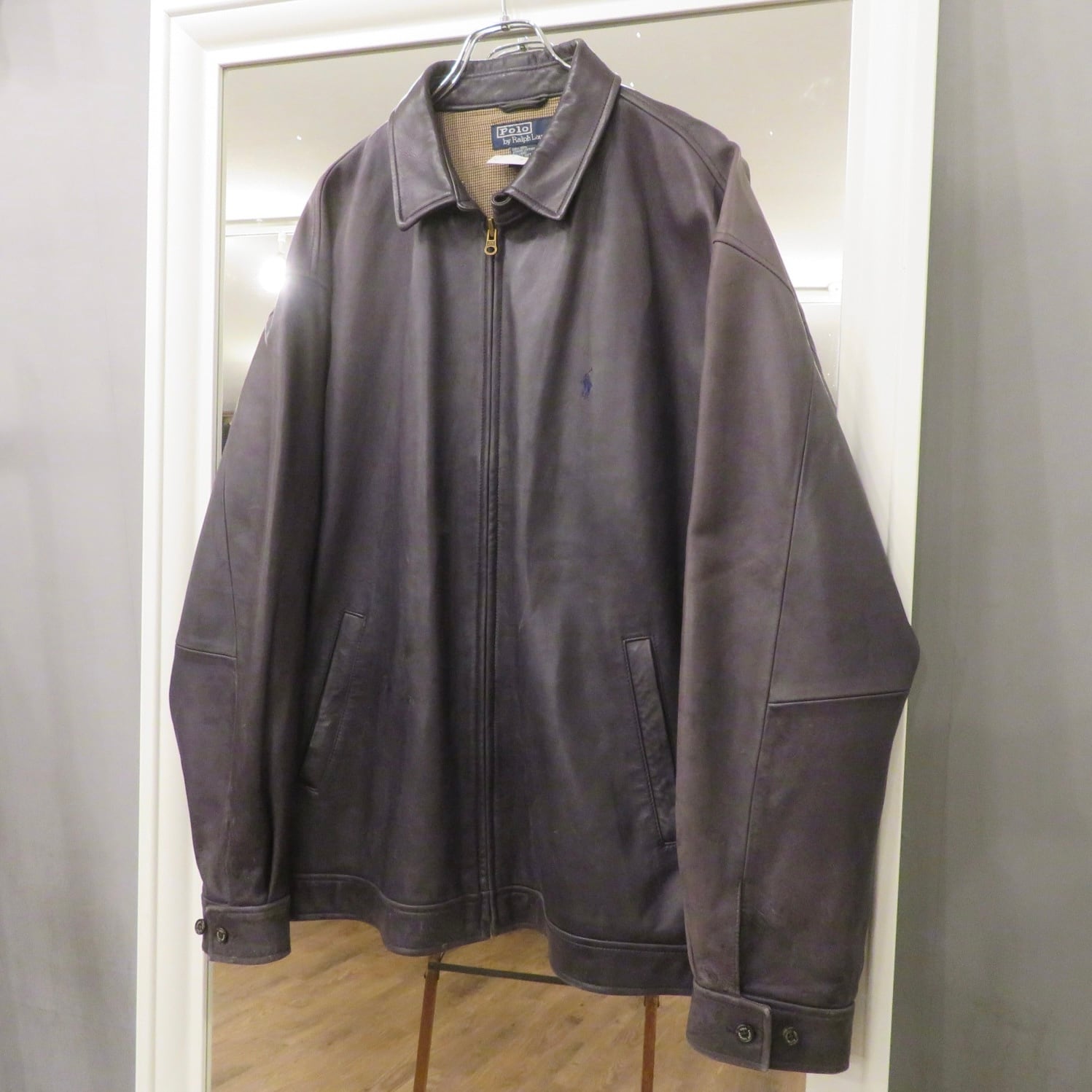 ブラック!!】90's Polo by Ralph Lauren Lamb Leather Swing Top