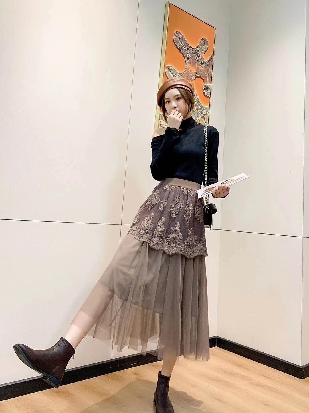 レース×チュール ティアードスカート AJ11394-1681　