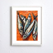 Silver Eyes｜オレンジとシルバーが輝くモダンポップアートポスター｜洗練された彩りでダイニングや店舗空間をスタイリッシュに演出A4ポスター