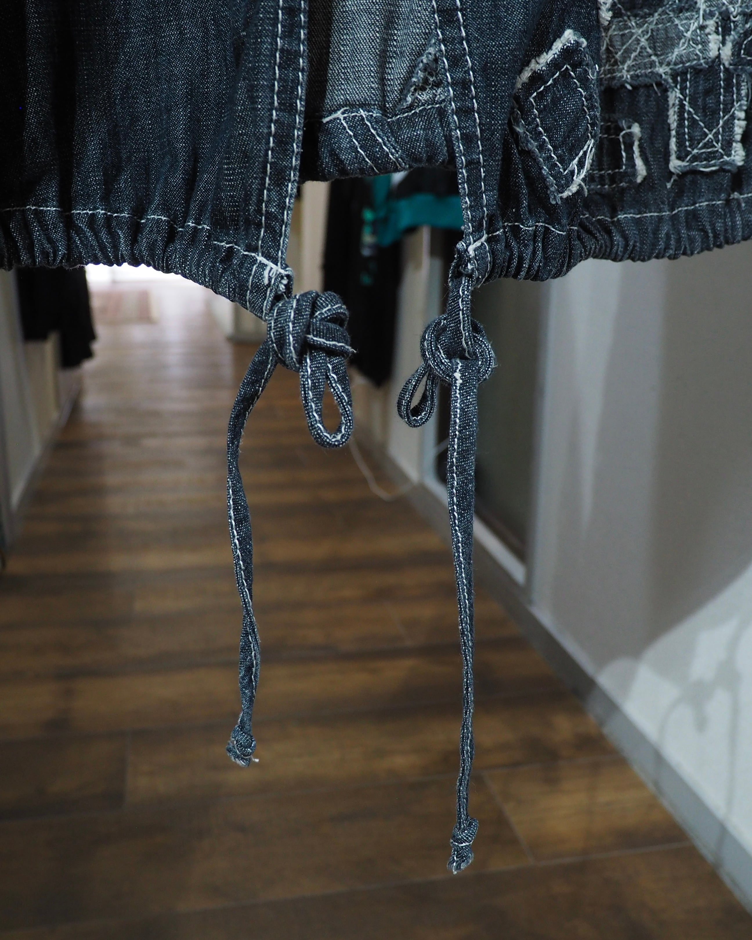 Random Patchwork × White stitch Embroidery vintage Indigo Denim Onepiece