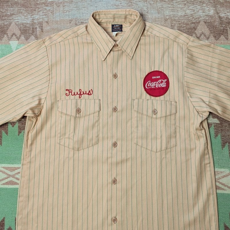 70s Lee Coca-Cola Stripe HBT Work Shirt (M) DEAD-STOCK | Wonder